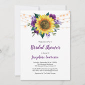 ひまわり素朴パープルフローラブライダルシャワー 招待状 (正面)