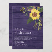 ひまわり素朴パープル結婚ズ 招待状 (正面/裏面)