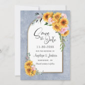 ひまわり素朴ピンクのローズ結婚アーチズ セーブザデート (正面)