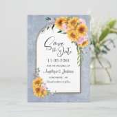 ひまわり素朴ピンクのローズ結婚アーチズ セーブザデート (スタンド正面)