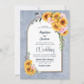 ひまわり素朴ピンクのローズ結婚アーチズ 招待状 (正面)