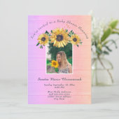 ひまわり素朴ピンクの木の女の子ベビーシャワーInvita 招待状 (スタンド正面)
