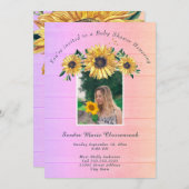 ひまわり素朴ピンクの木の女の子ベビーシャワーInvita 招待状 (正面/裏面)