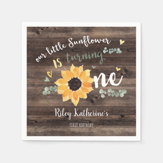 ひまわり素朴ファースト誕生日パーティナプキンス スタンダードカクテルナプキン (正面)