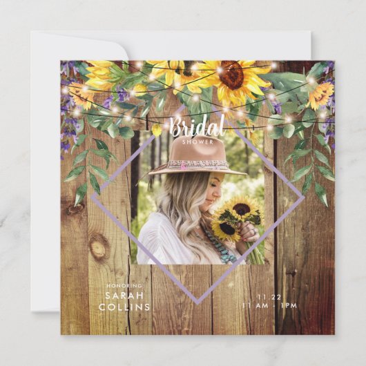 ひまわり素朴フォトブライダルシャワーウッド 招待状 (正面)