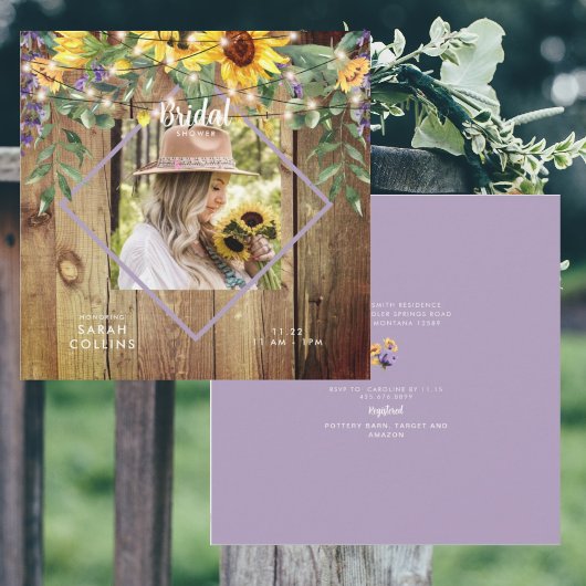 ひまわり素朴フォトブライダルシャワーウッド 招待状