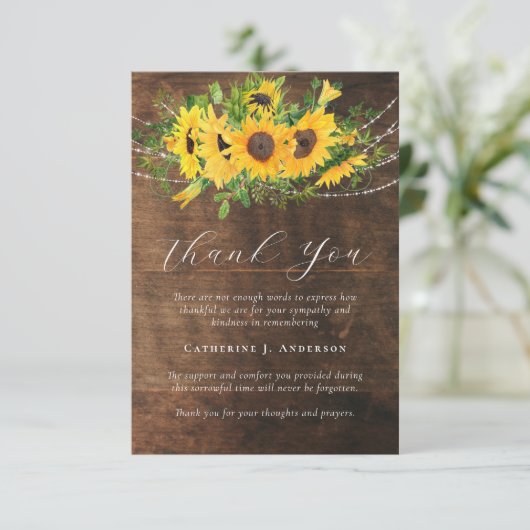 ひまわり素朴フォト悔やみや弔慰葬儀記念 サンキューカード (スタンド正面)
