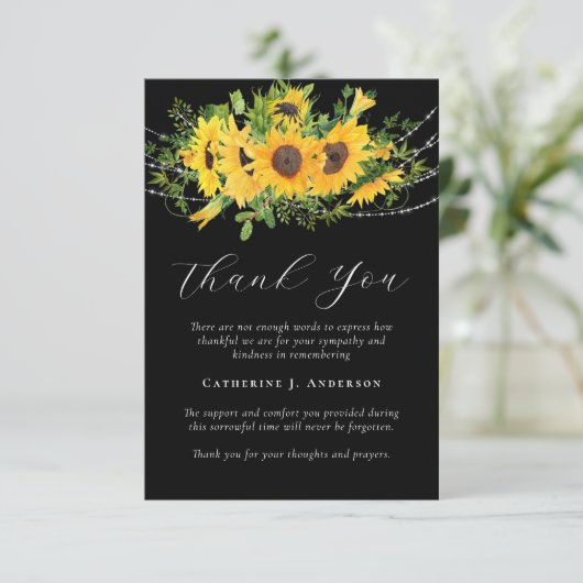 ひまわり素朴フォト悔やみや弔慰葬儀記念 サンキューカード (スタンド正面)