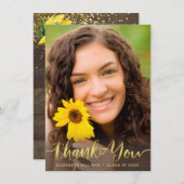 ひまわり素朴フォト金ゴールドスクリプト卒業 サンキューカード (正面/裏面)