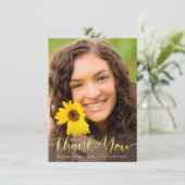 ひまわり素朴フォト金ゴールドスクリプト卒業 サンキューカード (スタンド正面)