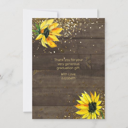 ひまわり素朴フォト金ゴールドスクリプト卒業 サンキューカード (裏面)