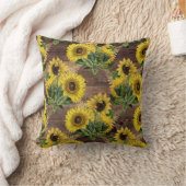 ひまわり素朴フラワーズブーケファームハウスヴィンテージブラウン クッション (ブランケット)