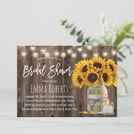 ひまわり素朴フラワーメイソンジャーブライダルシャワー 招待状 (スタンド正面)