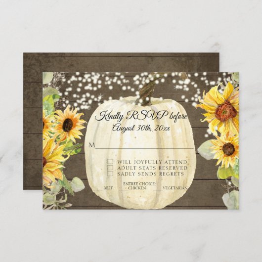 ひまわり素朴フローラかぼちゃトゥインクルライトRSVP 出欠カード (正面/裏面)