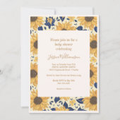 ひまわり素朴フローライエローブルーベビーシャワー 招待状 (正面)