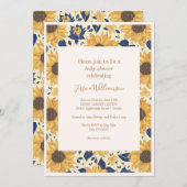 ひまわり素朴フローライエローブルーベビーシャワー 招待状 (正面/裏面)