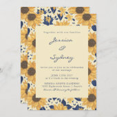 ひまわり素朴フローライエローブルー結婚スクリプト 招待状 (正面/裏面)