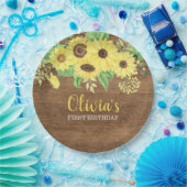 ひまわり素朴フローラウッドサマーファースト誕生日 ペーパープレート (パーティー)