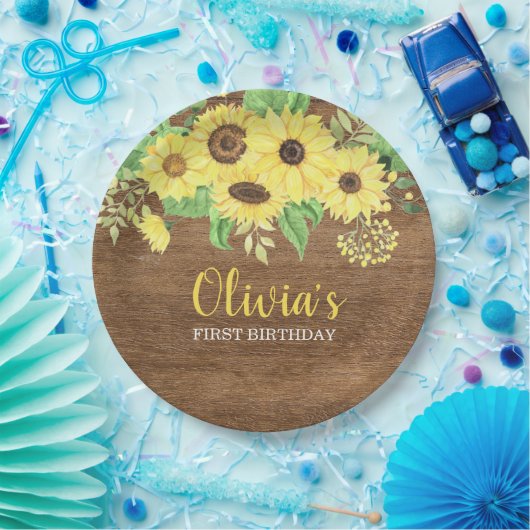 ひまわり素朴フローラウッドサマーファースト誕生日 ペーパープレート (パーティー)