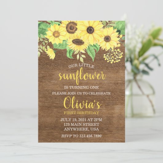 ひまわり素朴フローラウッドサマーファースト誕生日 招待状 (スタンド正面)