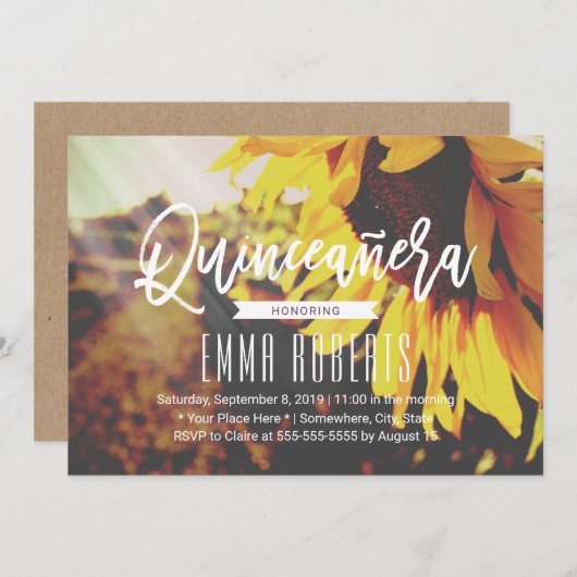 ひまわり素朴フローラキンセアニェラ15誕生日 招待状 (正面/裏面)