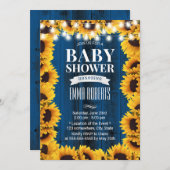 ひまわり素朴フローラネイビーブルーバーンベイビーシャワー 招待状 (正面/裏面)