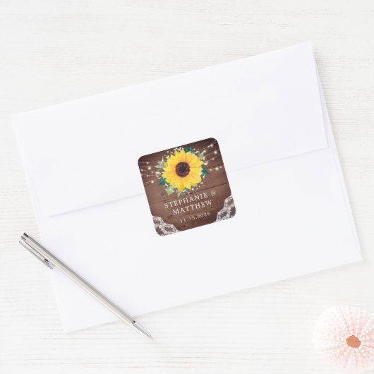 ひまわり素朴フローラバビーズブリー結婚ズ スクエアシール (封筒)