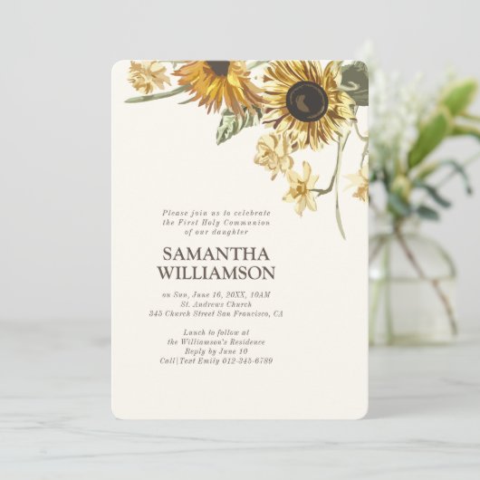 ひまわり素朴フローラファーストコミュニオン招待状 招待状 (スタンド正面)
