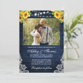 ひまわり素朴フローラブルーウッドライトフォト 招待状 (スタンド正面)