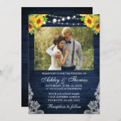 ひまわり素朴フローラブルーウッドライトフォト 招待状 (正面/裏面)