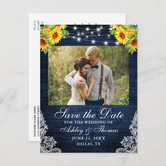 ひまわり素朴フローラブルーウッドライトフォト 案内ポストカード (正面/裏面)