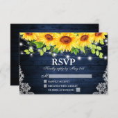 ひまわり素朴フローラブルーウッドライトレースRSVP 出欠カード (正面/裏面)