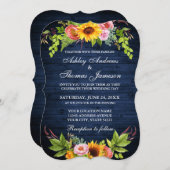 ひまわり素朴フローラブルーウッド結婚ズ 招待状 (正面/裏面)