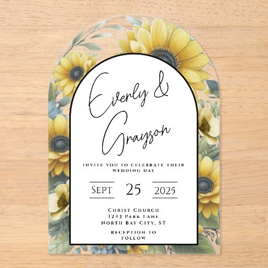 ひまわり素朴フローラブーケ結婚ーズ アクリル招待状 (正面)