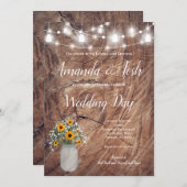 ひまわり素朴フローラメイスンジャカントリー結婚式 招待状 (正面/裏面)