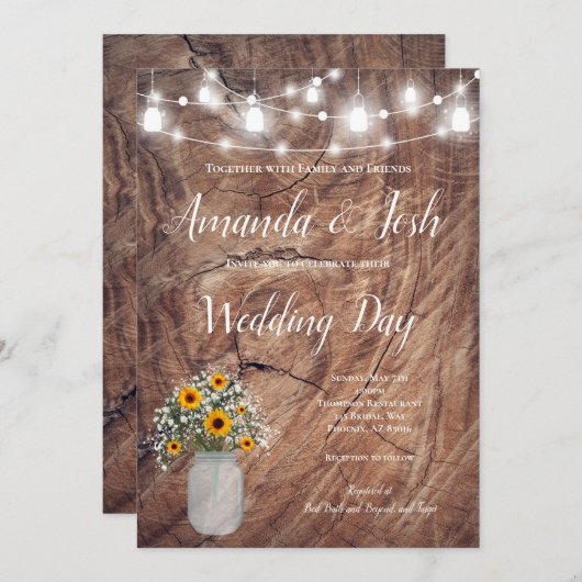 ひまわり素朴フローラメイスンジャカントリー結婚式 招待状 (正面/裏面)