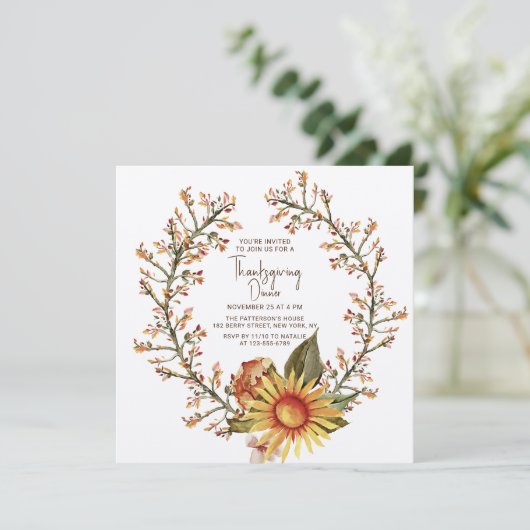 ひまわり素朴フローラリース感謝祭ディナー 招待状 (スタンド正面)