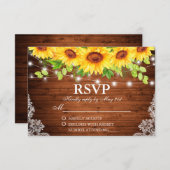 ひまわり素朴フローラレースウッドライトRSVP 出欠カード (正面/裏面)