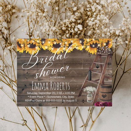 ひまわり素朴フローラワインバレルブライダルシャワー 招待状