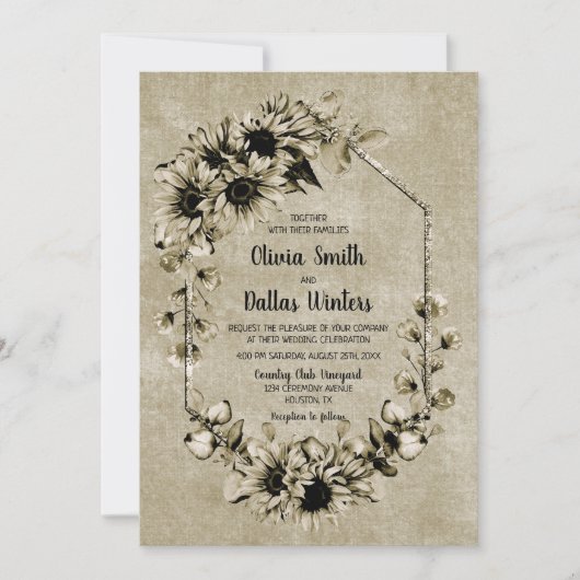 ひまわり素朴フローラ幾何結婚の 招待状 (正面)