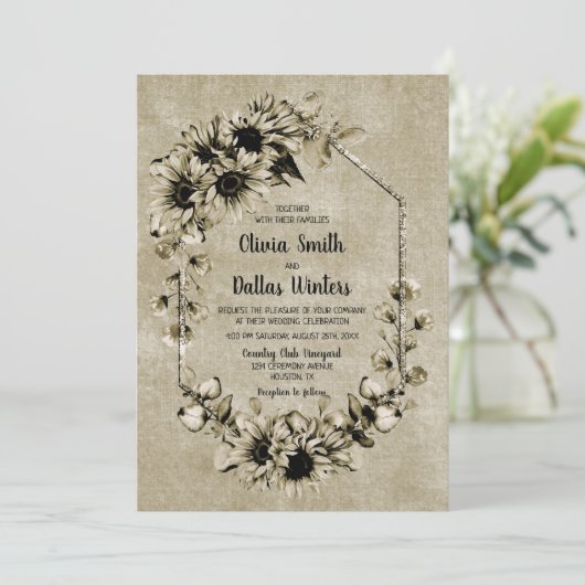 ひまわり素朴フローラ幾何結婚の 招待状 (スタンド正面)