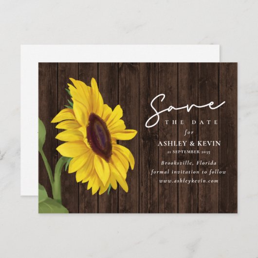 ひまわり素朴フローラ木婚式の日付を保存 案内ポストカード (正面/裏面)
