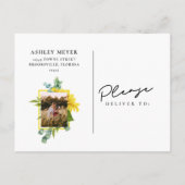 ひまわり素朴フローラ木婚式の日付を保存 案内ポストカード (裏面)