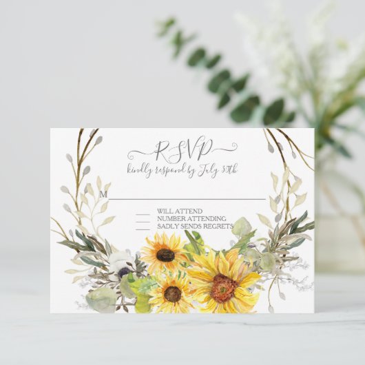 ひまわり素朴フローラ水彩リースRSVP 出欠カード (スタンド正面)