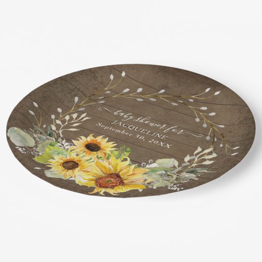 ひまわり素朴フローラ水彩赤ちゃんシャワー ペーパープレート (アングル)