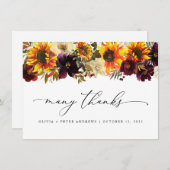 ひまわり素朴フローラ秋ブルゴーニュ結婚ーズ サンキューカード (正面/裏面)
