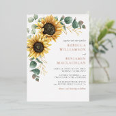 ひまわり素朴フローラ結婚バラ金ゴールド 箔招待状 (立ち正面)