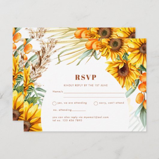 ひまわり素朴フローラ結婚式RSVPはがき ポストカード (正面/裏面)