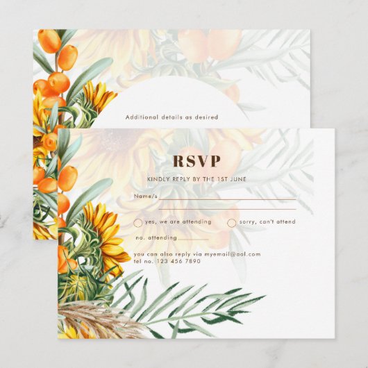 ひまわり素朴フローラ結婚式RSVPはがき ポストカード (正面/裏面)