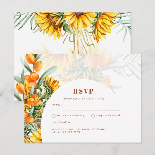 ひまわり素朴フローラ結婚式RSVPはがき ポストカード (正面/裏面)